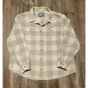 LL Bean Top Women XL Petite Gray Button Up Flannel Shirt Plaid Pockets Preppy